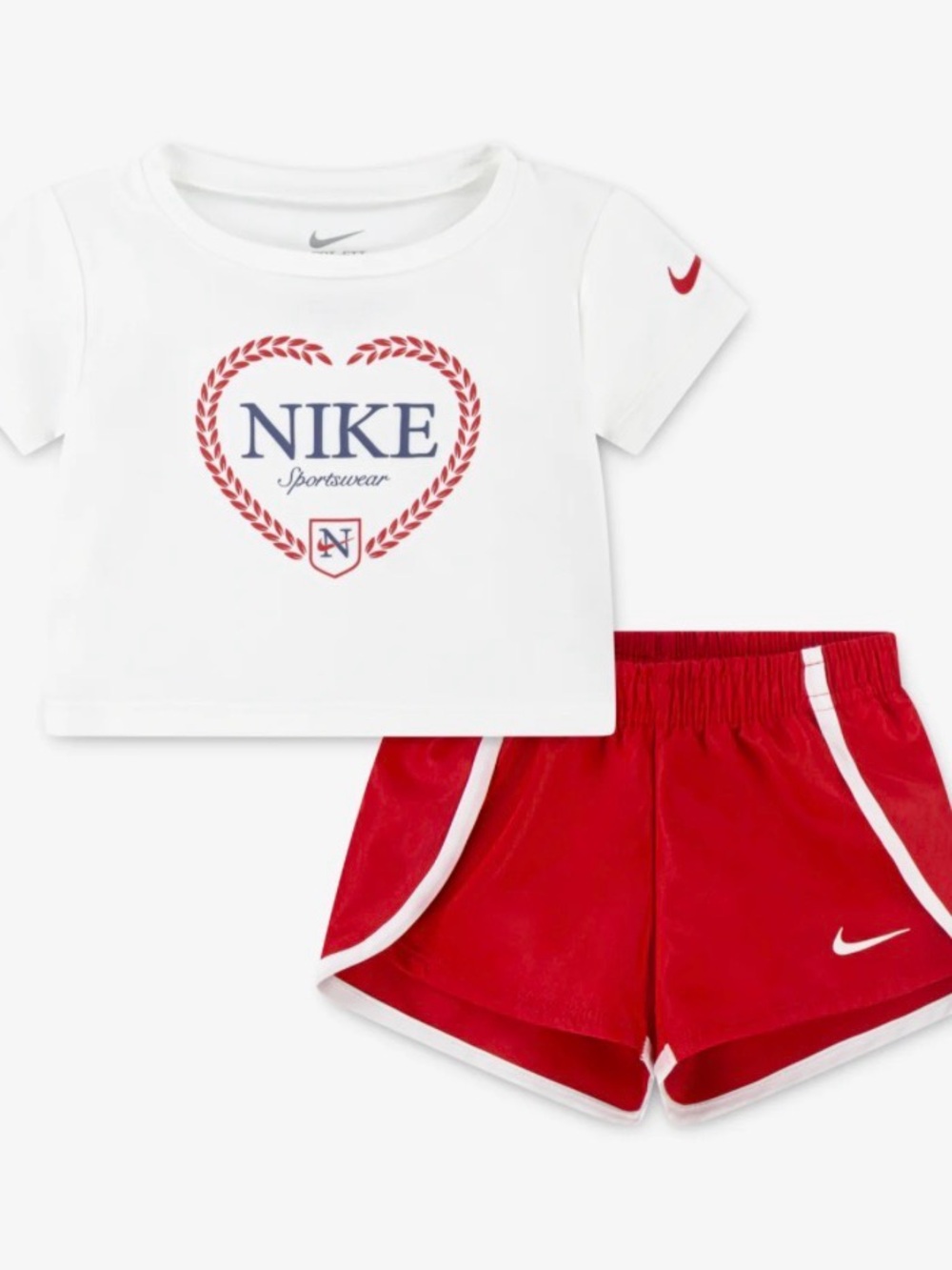 Nike White Tee with Red Heart Logo & Red Athletic Shorts